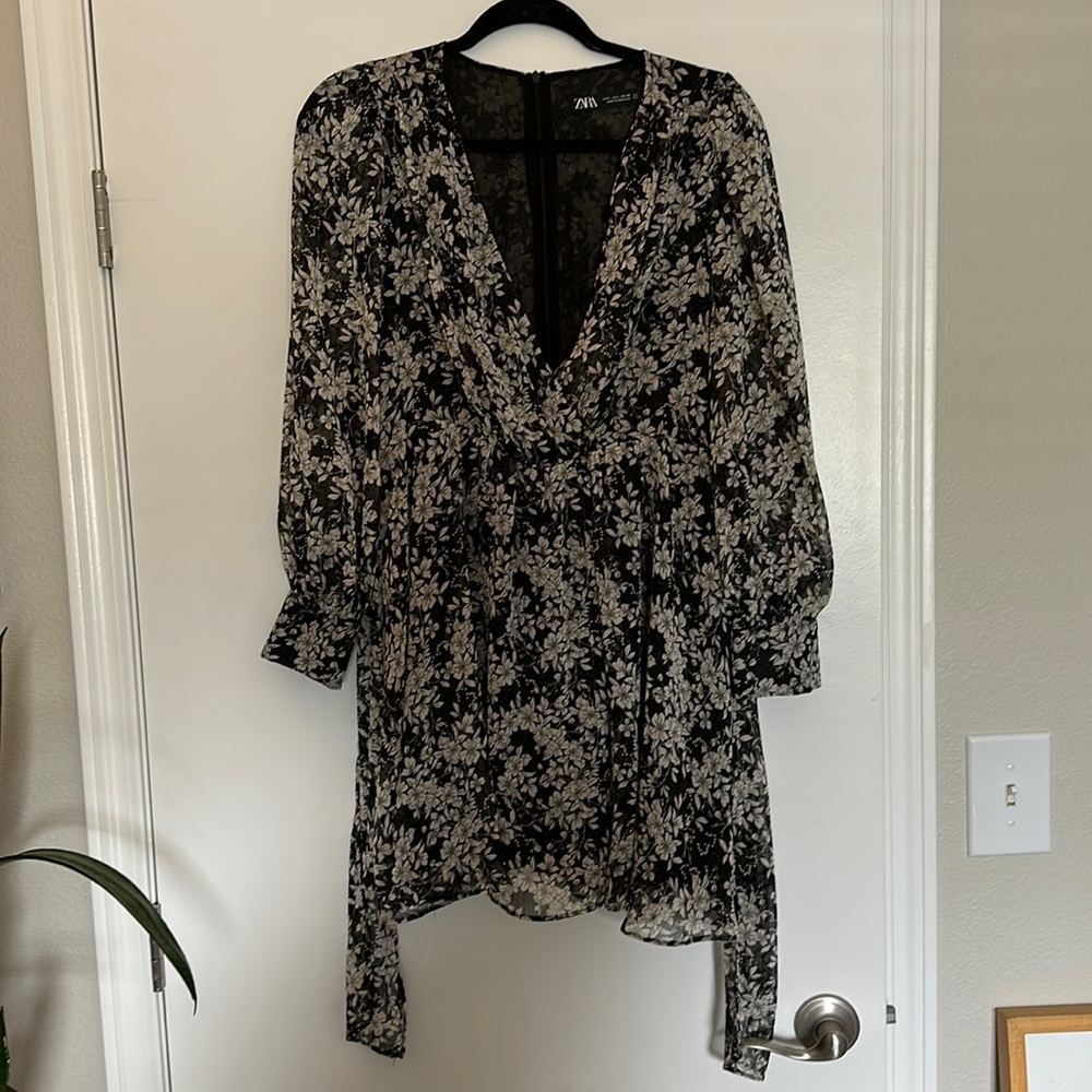 Black and white floral mini dress, Zara, size L